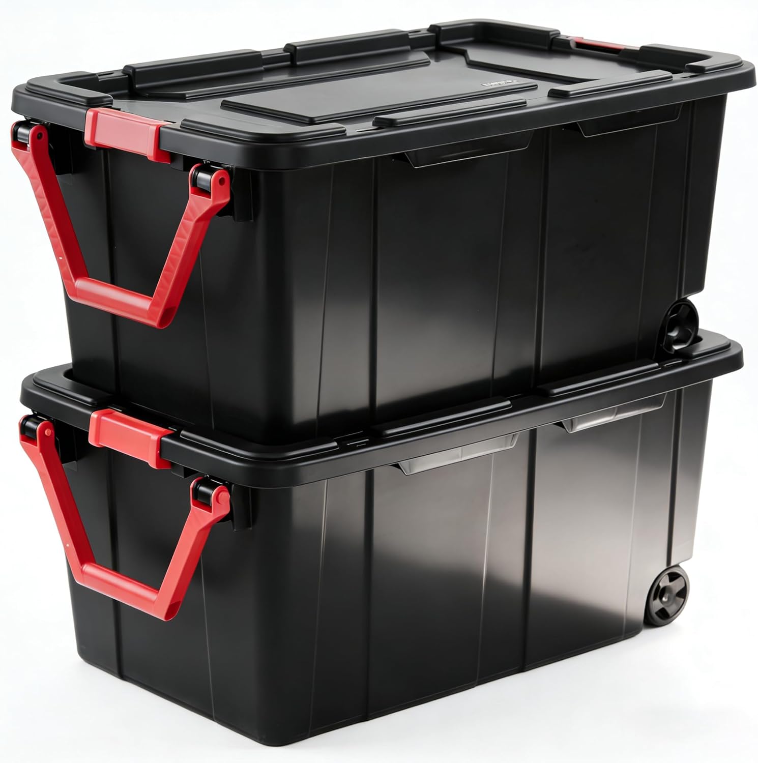 2-Pack 40 Gallon Heavy-Duty Stackable Storage Bins with Secure Lids & Smooth-Rolling Wheels – Organizing Containers for Home, Garage, Office & Basement (Black)