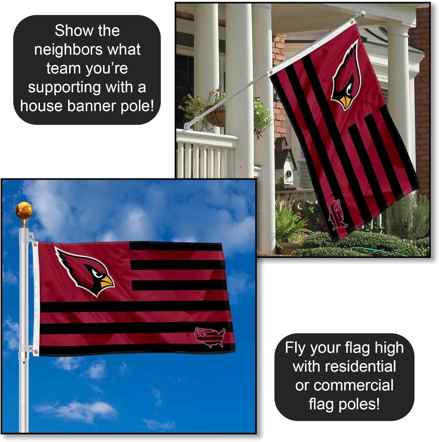 Arizona Cardinals USA American Nation Stripes 3x5 Grommet Flag - Image 3