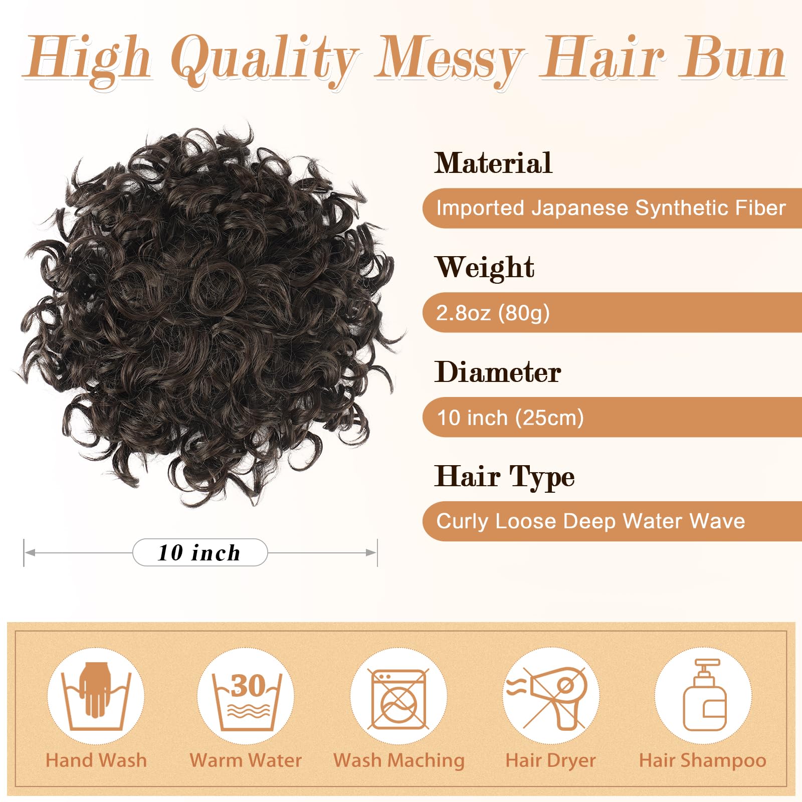 RUWISS Chignon Postiche Cheveux Grande Postiches Bouclés Ondulés Naturel Synthétique Chouchou Postiche de Cheval Chignon Elastique Cordon de Serrage pour Femmes Fille (80g Noir Marron)