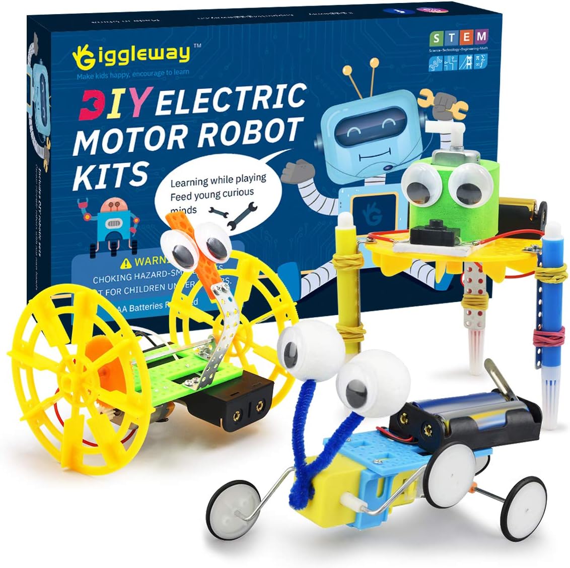 Giggleway Electric Motor Robotic Science Kits, DIY STEM Toys for Kids, Building Science Experiment Kits for Boys and Girls-Doodling, Balance Car, Reptile Robot (3 Kits) 3 Robotic Kits