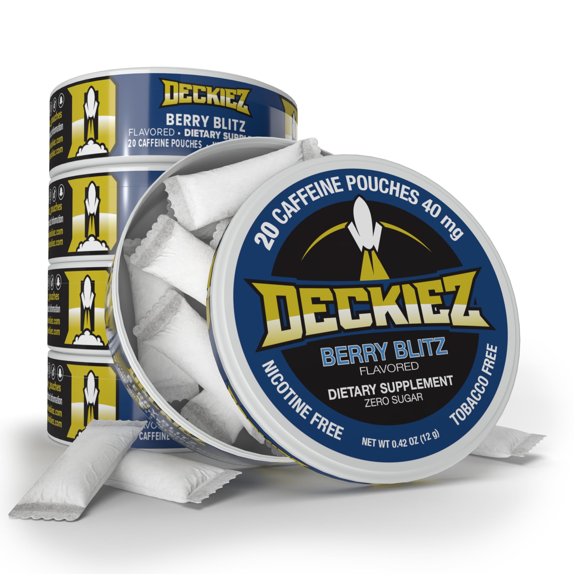 Energy Pouches, 5 Cans (100 Servings), Sugar Free Caffeine Supplement, Coffee Pouches & Energy Drink Alternative, 40mg Caffeine Pouches, Berry Blitz Flavor