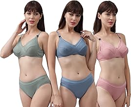 CSU Women,s Cotton Maternity/Feeding/Nursing Bra Panty Set (Pack of 3 Bra and 3 Panties_Multicolor)