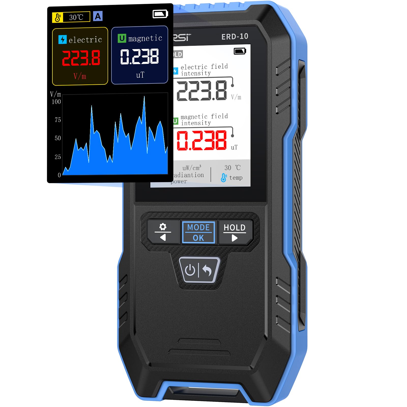 FNIRSI Medidor EMF ERD-10, Detector de Radiación EMF 4 en 1 con Modo de Curva, Lector EMF Recargable, Detector de Radiofrecuencia de Campo Electromagnético Para el Hogar, para Hogar, Oficina, Exterior