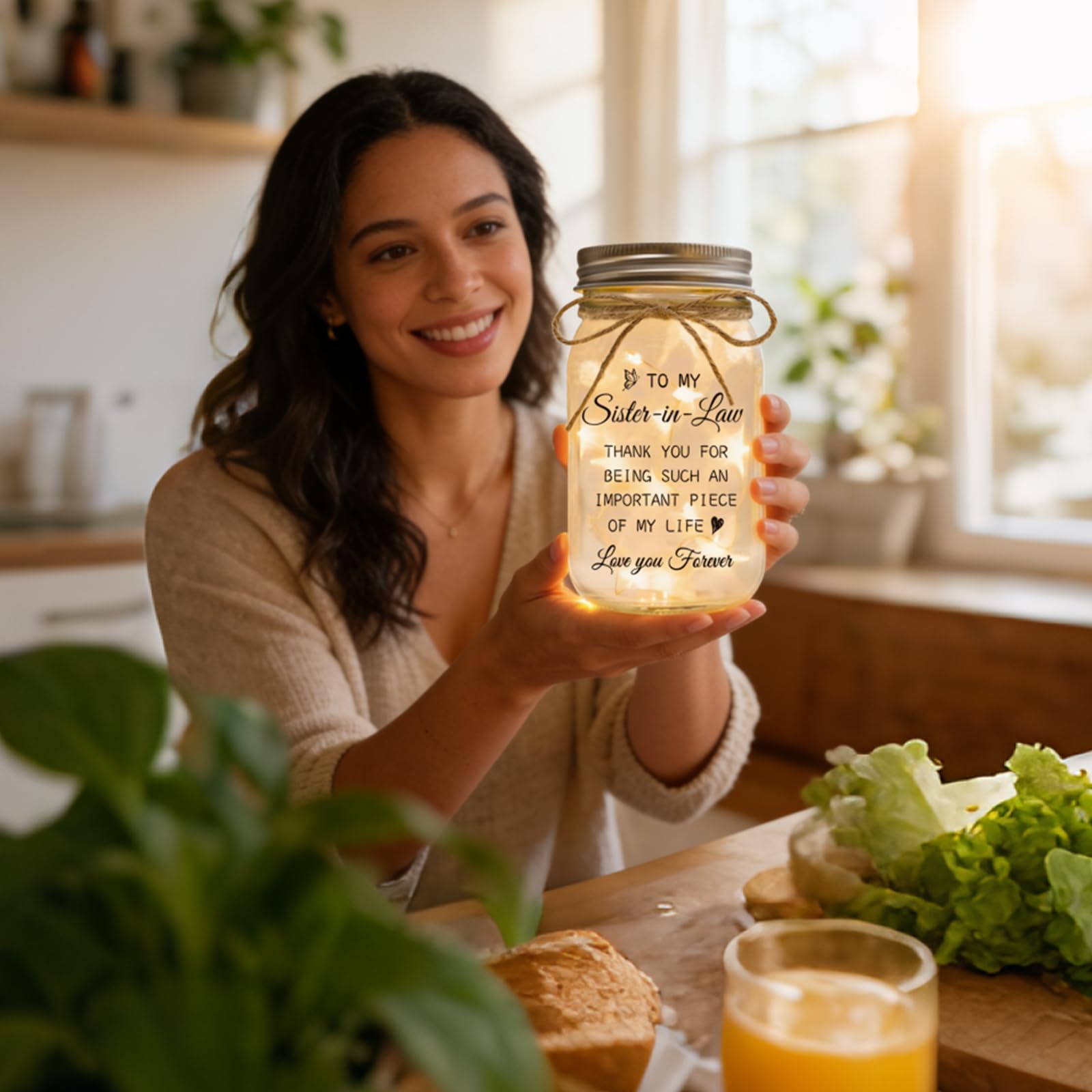 Sister in Law Gifts, Mason Jar Night Lights - Gifts for Sister in Law Birthday Christmas Mother's Day Wedding Thanksgiving Gifts