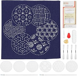 WEBEEDY Kit de Set de Table Sashiko DIY avec Motifs Traditionnels de Broderie Japonaise Sashiko, Nappes en Tissu D'Artisanat D'Art avec Instructions pour la Décoration de Table