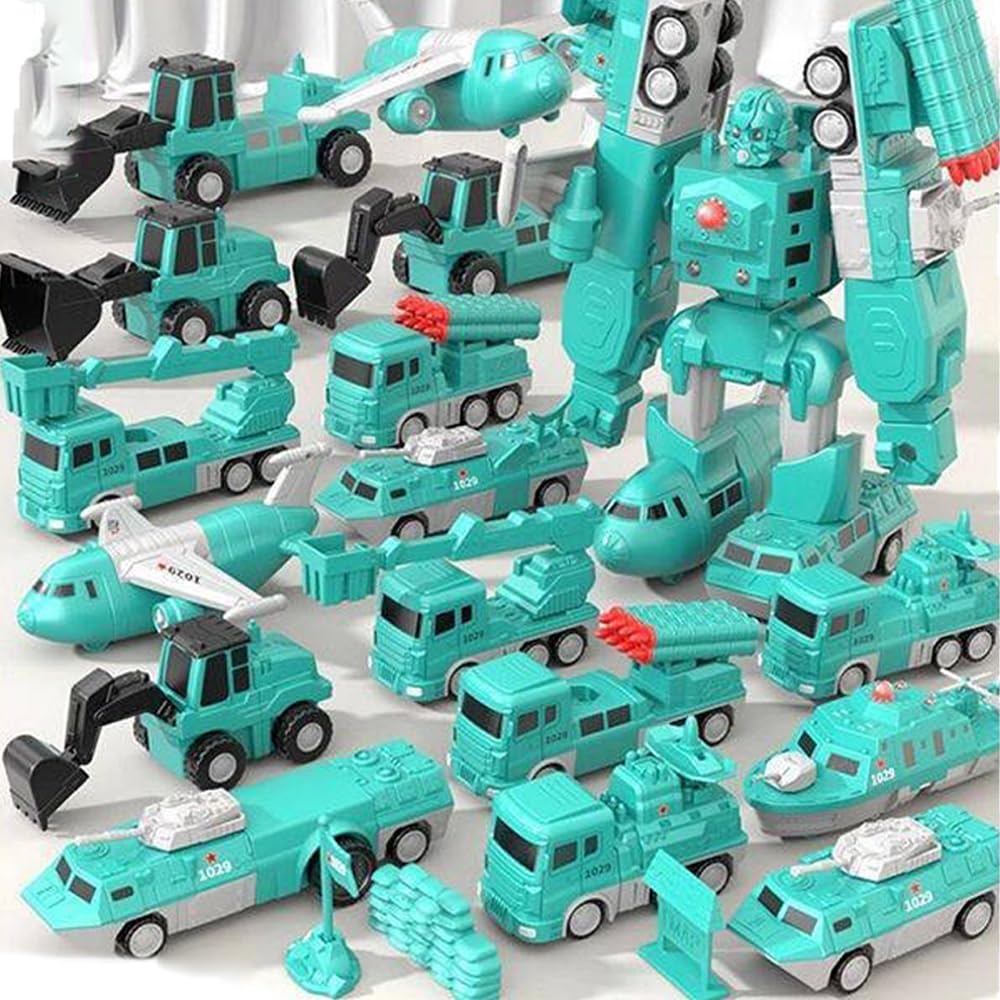 Constructo Modular Transforming Toy Set, Magnetic Building Blocks Tiles, Engineering Car Toy, Construction Vehicles, Transformer Robot Car Gifts for Boys Kids (B-35PCS)