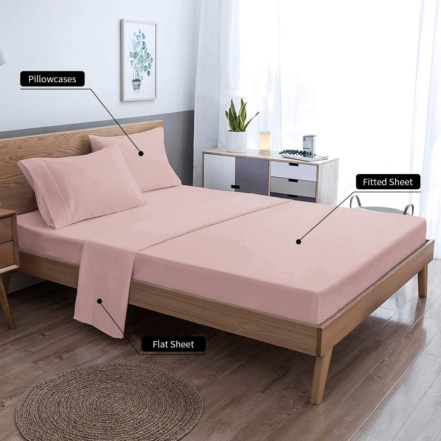 Queen Mejoroom Bed Sheets Set,Extra Soft Luxury Egyptian Queen Size Sheets with 15-inch Deep Pocket,Premium Bedding Collection - Breathable Wrinkle Hypoallergenic - 4 Piece (Queen, Dusty Pink)