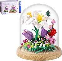 Vista 8 de Juego de 3600 piezas de microbloques de árbol bonsái de estanque de flor de melocotón, bloques de construcción de arquitectura tradicional