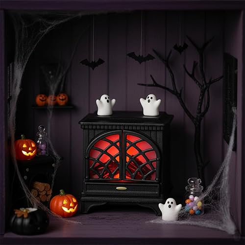 Miniatura 3 de LUOZZY Chimenea de casa de muñecas 112 con luz LED, accesorios para muebles de casa de muñecas en miniatura, color negro