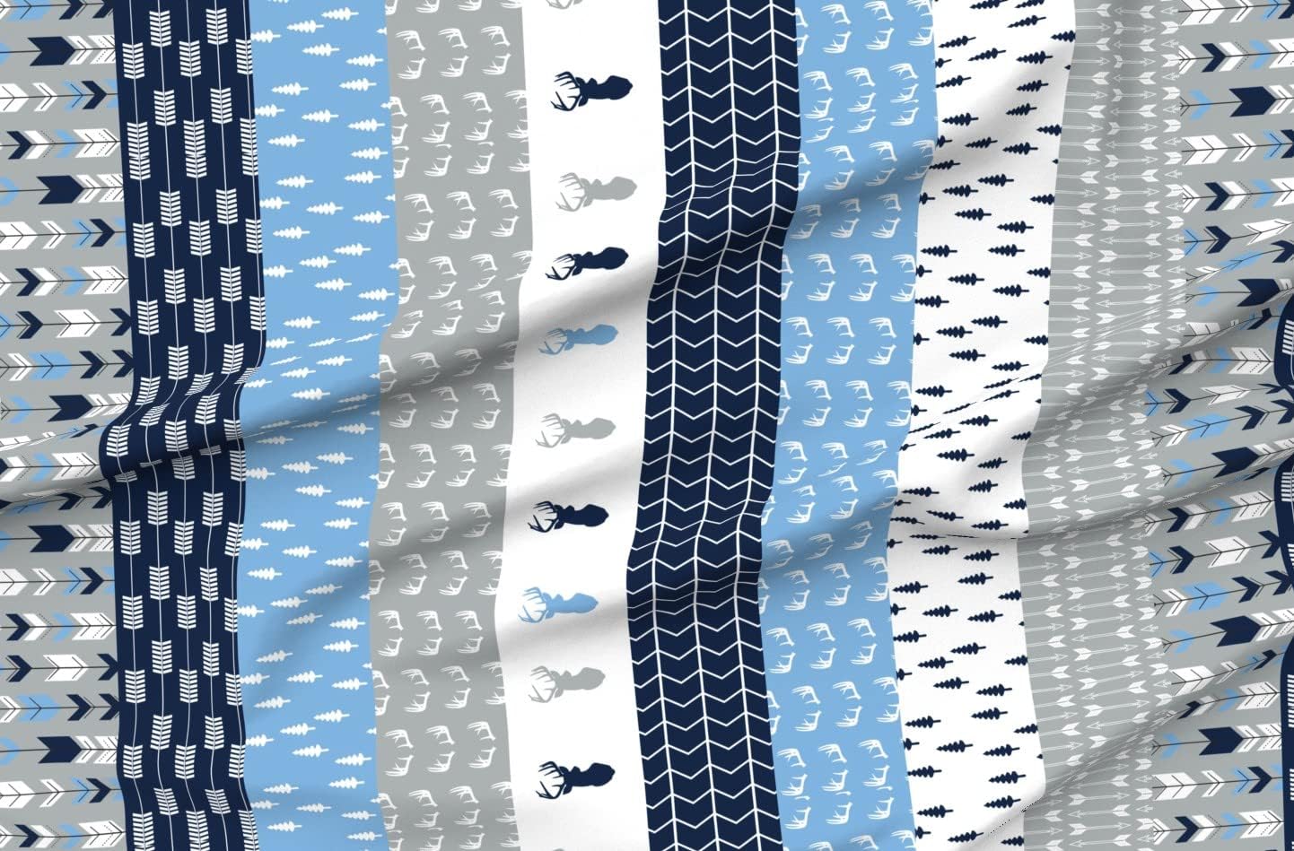 Spoonflower Fabric - Wholecloth Woodland Blue Quilt Top Cheater Navy Arrows Printed on Organic Cotton Sateen Fabric by The Yard - Sewing Quilting Apparel Home Decor
