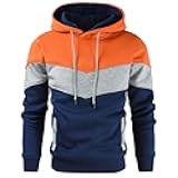 Men's Novelty Color Block Pullover Fleece Hoodie Long Sleeve Casual Sweatshirt with Pocket
