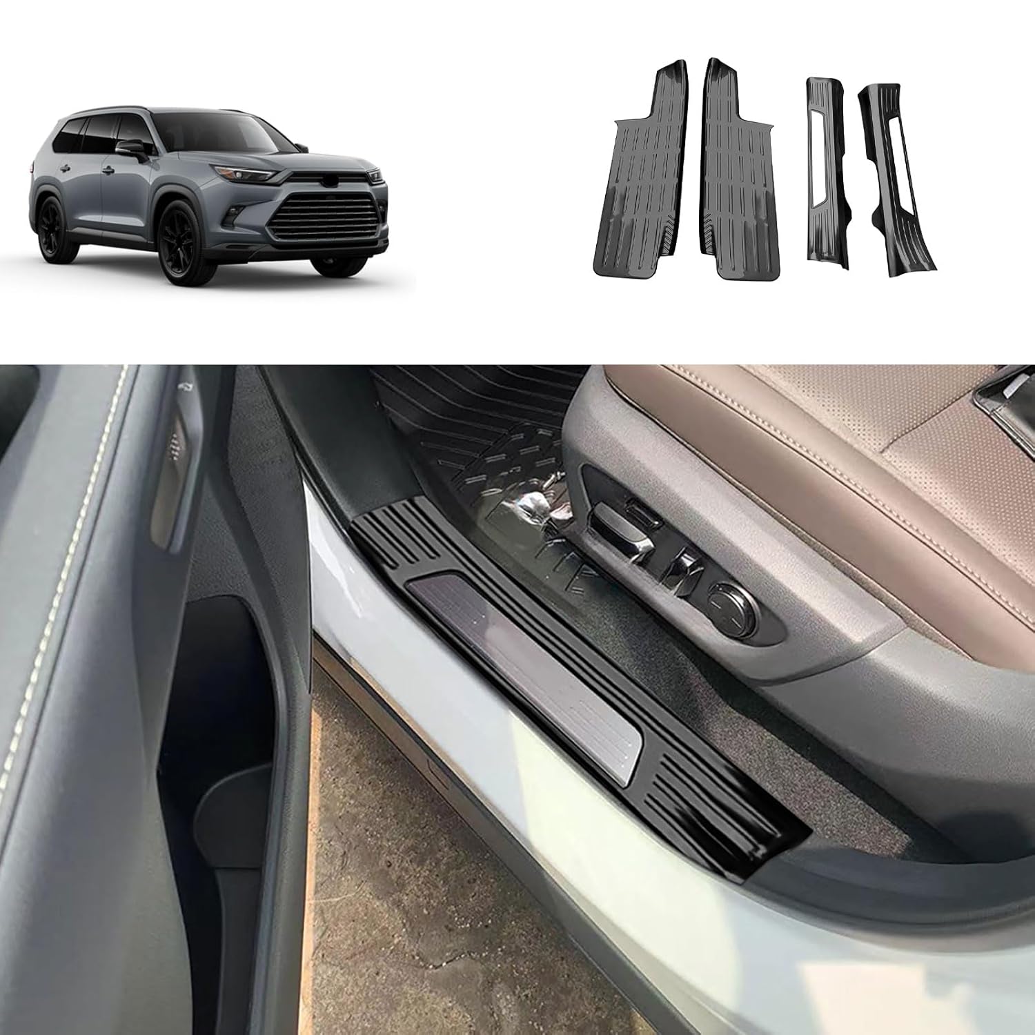 Entry Guards Cover Compatible with Toyota New Grand Highlander 2024 2025 2026 Inner Door Sills Anti-Dirty Scuff Plate