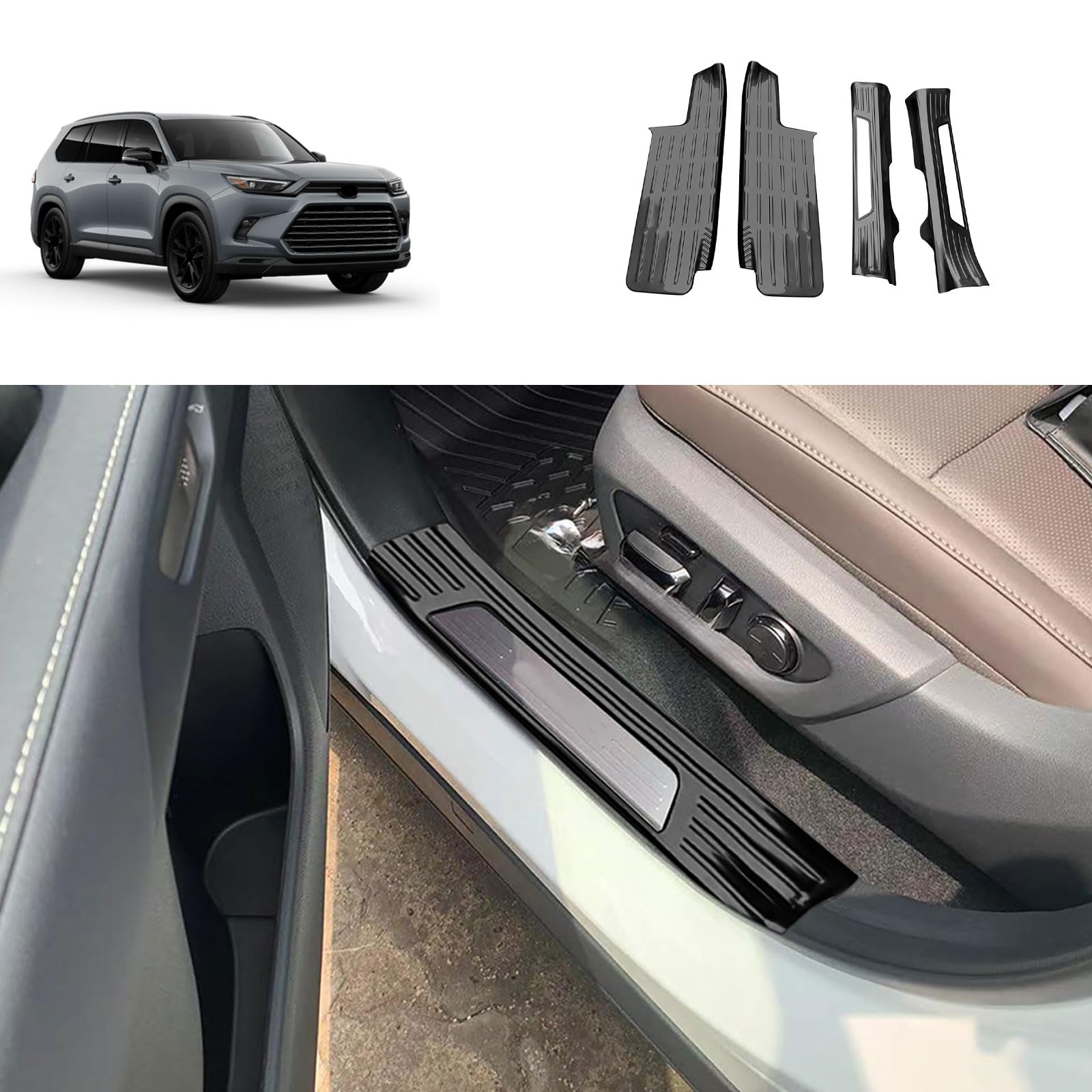 Entry Guards Cover Compatible with Toyota New Grand Highlander 2024 2025 2026 Inner Door Sills Anti-Dirty Scuff Plate
