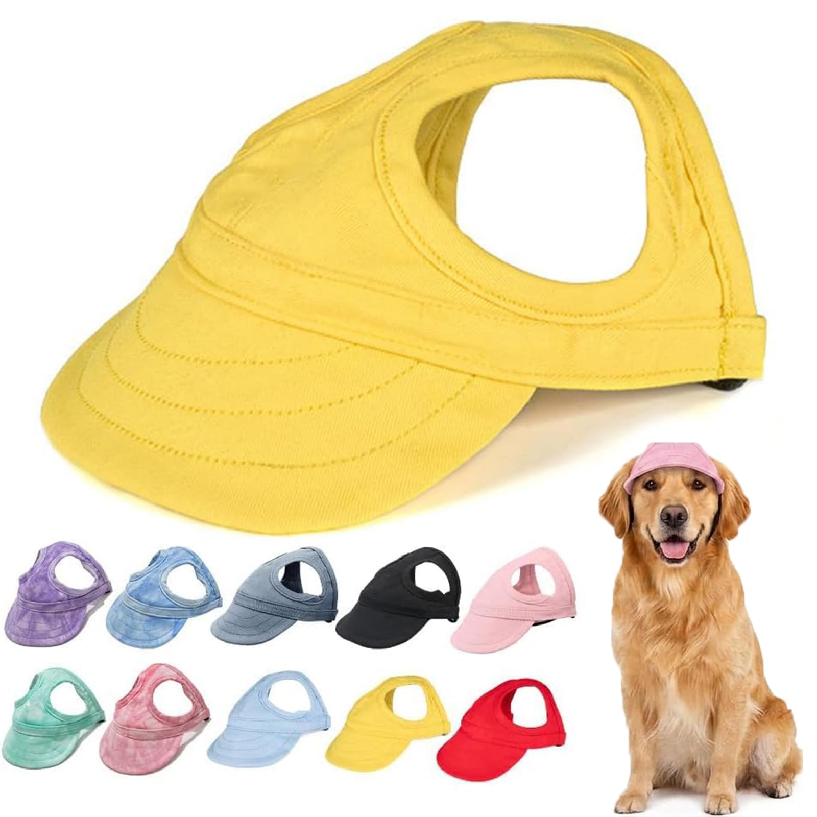 Dog Baseball Cap for Small Medium Dogs, Breathable Canvas Pet Sun Hat with Ear Holes, Adjustable & Anti-Slip Outdoor Visor (Yellow,Small) โ image 1