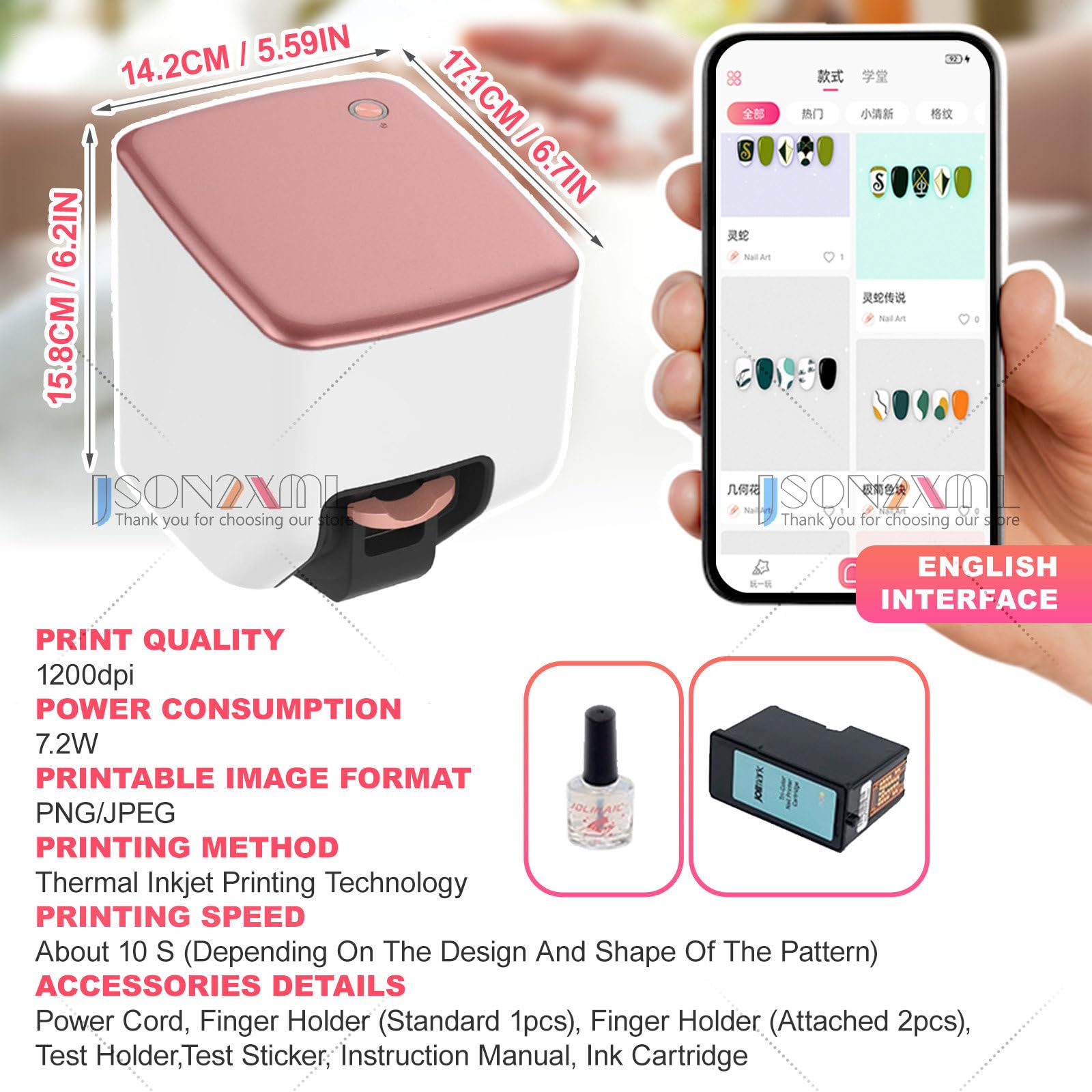 Impresora De Uñas para Uso Doméstico, Máquina 3D para Decoración De Uñas con Reconocimiento Automático De La Forma De La Uña, Impresora Digital para Decoración De Uñas Nail-Printer