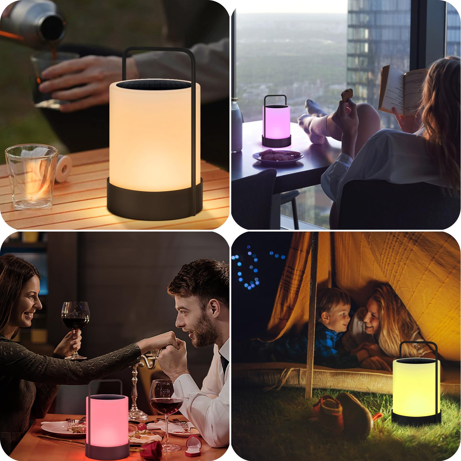 Solarlampen für außen Solar Akku Outdoor Lampe, IP44 Wasserdicht | 8-10h Akku | 7 RGB + Weiß Metallgerüst Tragbare USB-C für Garten Terrasse BBQ