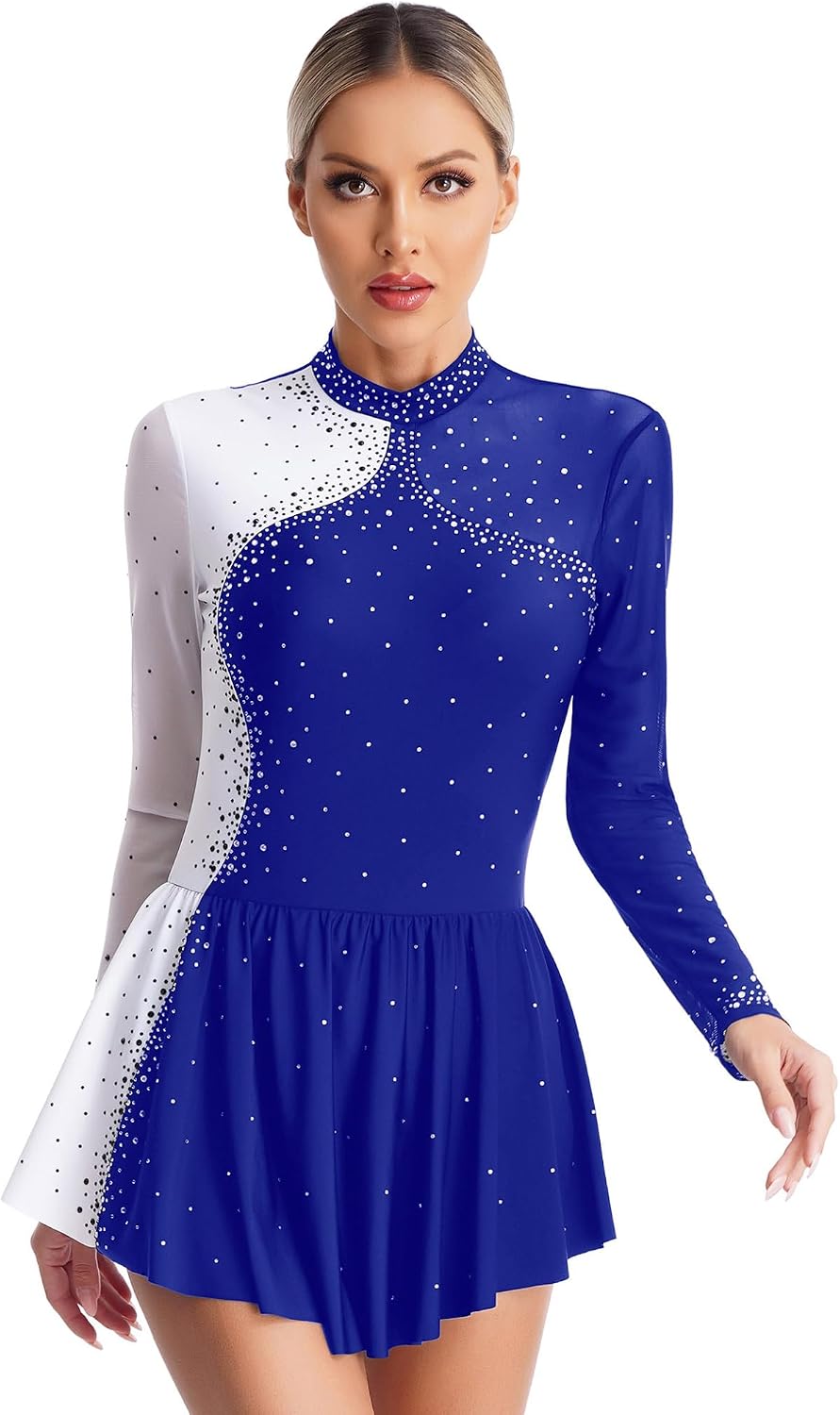 Freebily Womens Figure Ice Skating Dress Shiny Rhinestones Ballet Roller Skating Ballroom Dance Costumes