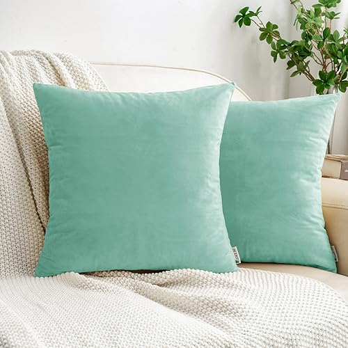 Miniatura 1 de HWY 50 fundas de almohada decorativas de terciopelo sólido para sofá, sala de estar., Terciopelo, Agua (Aqua), 20x20 pulgadas