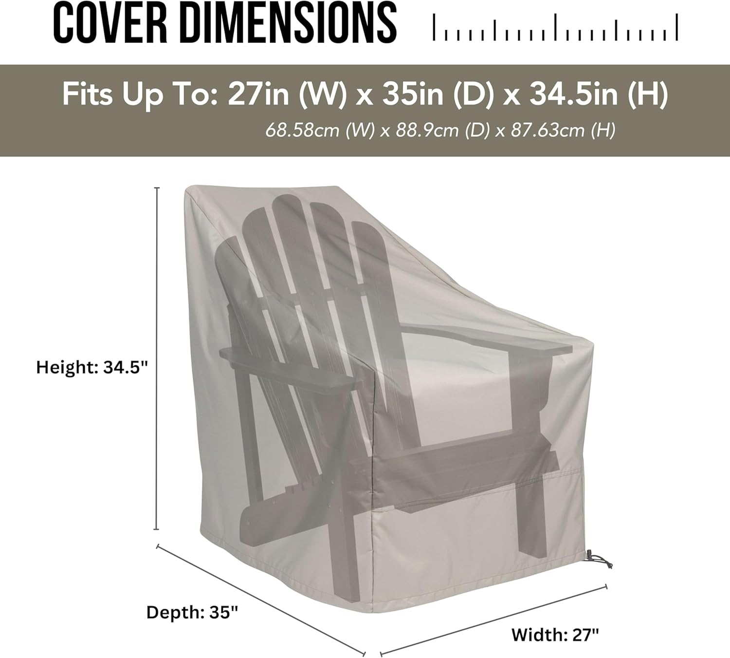 Shine Company Weatherproof Outdoor Adirondack Chair Cover Set of 2, 100% Woven Polyester, Elastic Cord with Toggle, Gray, 2-Pack