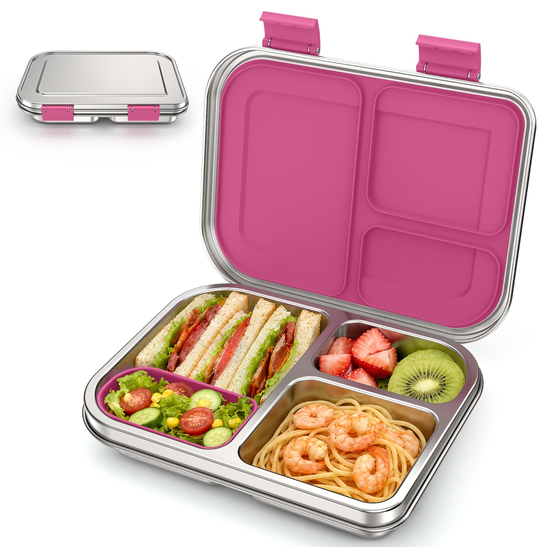 Photo 1 of BABHAMNESS Stainless Steel Bento Box - 3 Compartment, Pink