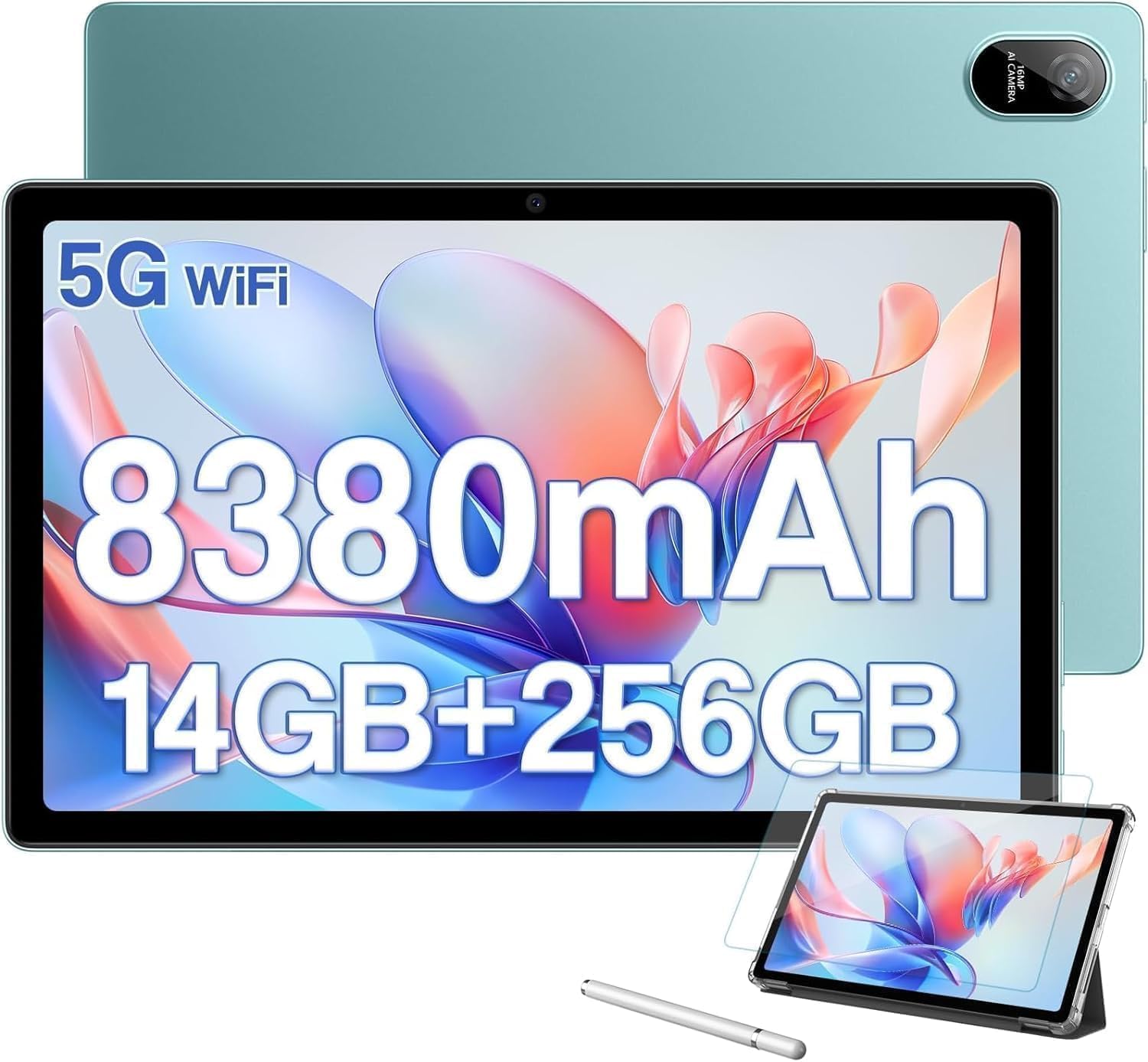 Tablet Android,Blackview Tab 11 WiFi 2K 10,36 Pollici,14(8+6) GB + 256GB(TF 1TB), 2000x1200 FHD+, 16MP+16MP, MT8183 Octa-Core, 8380mAh,BT/OTG/5G Tablet Verde