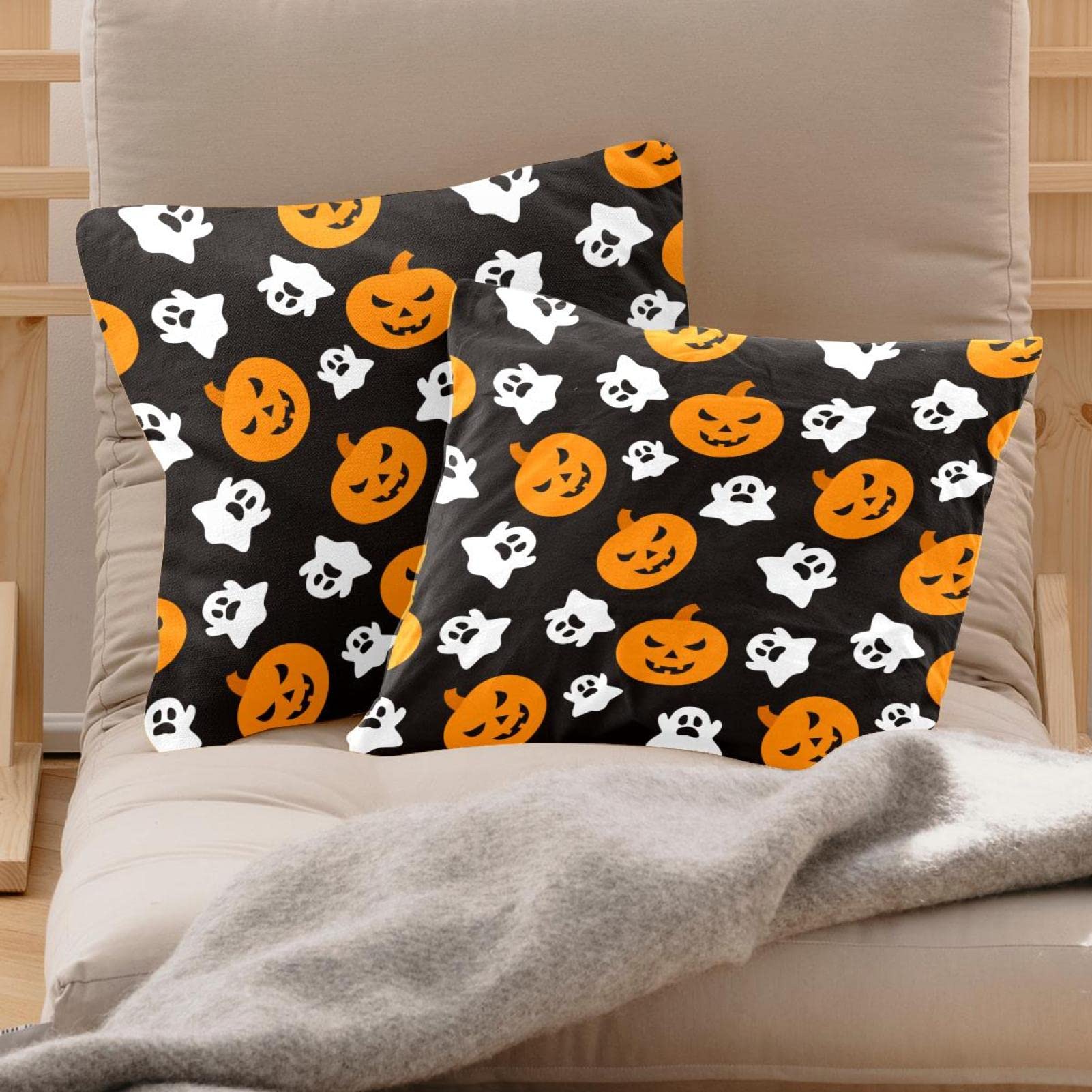 Federa per Cuscino Decorativa di Halloween, Set di 4, 45 × 45 cm Fodera per Cuscino Quadrata Morbida Decorazioni per La Casa Federe con Motivo a Zucca per Divano Camera da Letto