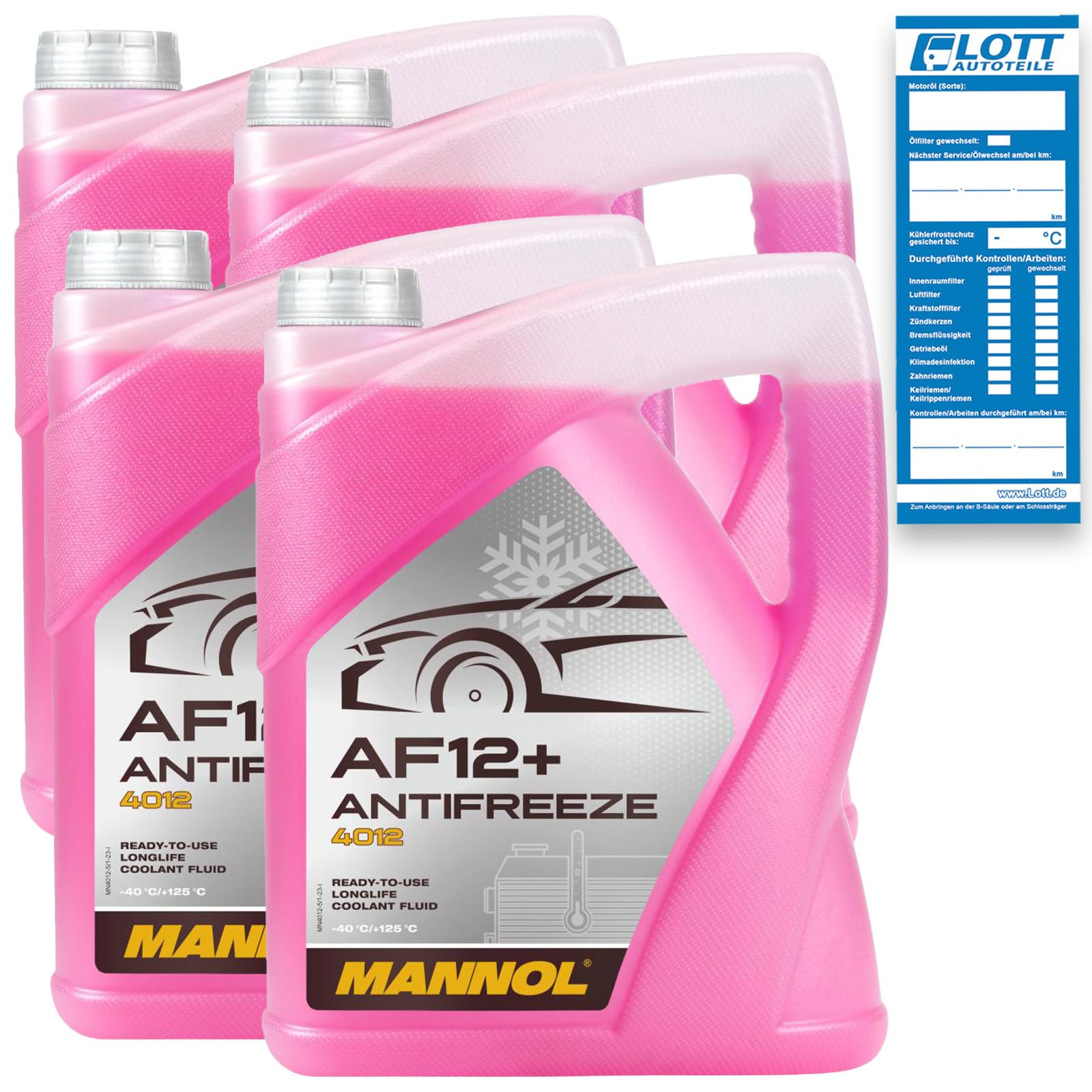 MANNOL 4X MN4012-5 Longlife Antifreeze AF12+ -40 Kühlerfrostschutz Kühlmittel 5L