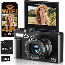 digital camera 4k 64mp camera photo camera with wifi 3 180  folding display autofocus camera digital camera 18 x digital zoom compact camera with selfie for beginners with 32gb card 2 batteries