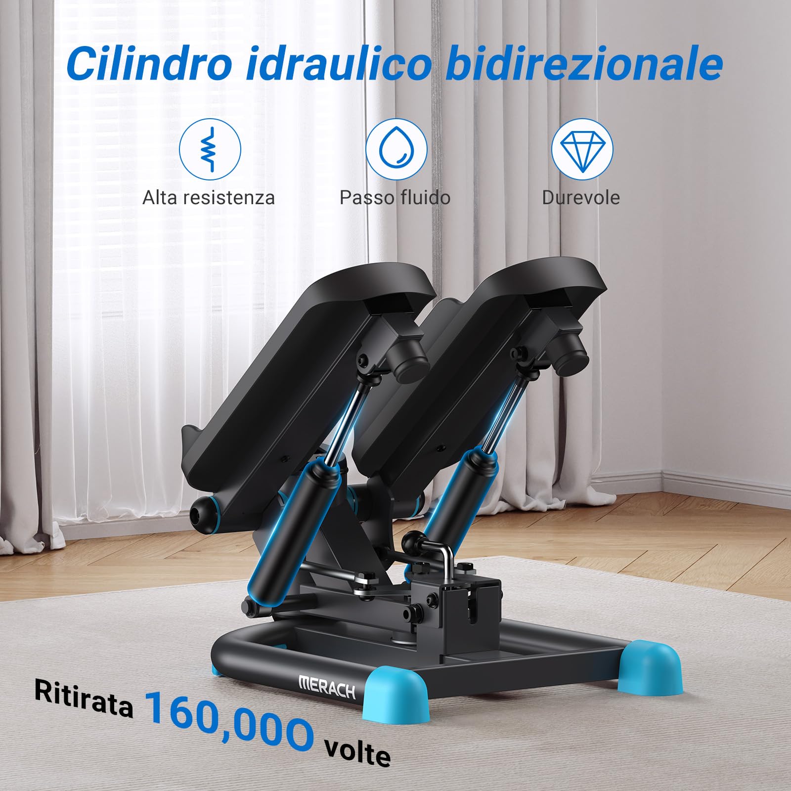 MERACH Mini Stepper Fitness 2 in 1 per la Casa,Altalena Silenziosa Twister da 150 kg con Display LCD e Fasce di Resistenza,per Allenamento di Gambe,Braccia e Glutei