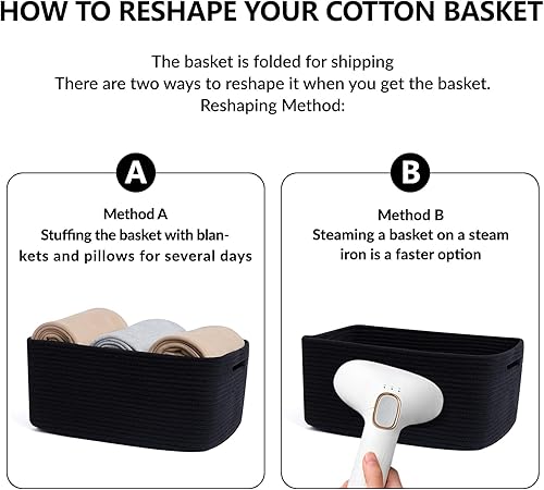 Miniatura 68 de Cestas grandes de almacenamiento para estantes, organizadores de armario, para ropa, manta, toallas, guardería, caja de juguetes, cestas de cuerda