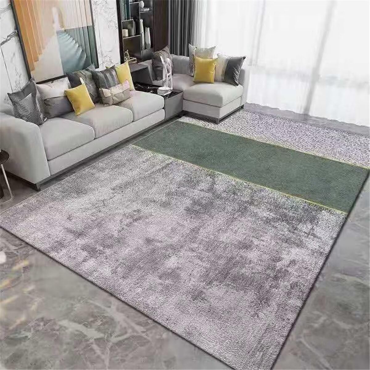 Tapis dessin gris vert pastel lavable aux dimensions douces 90x150