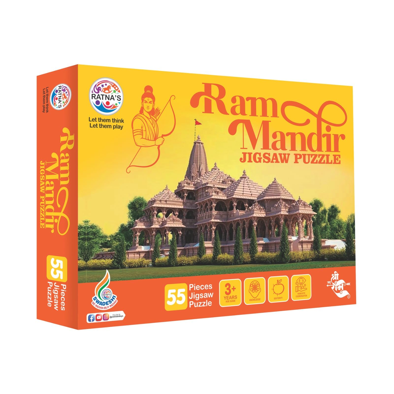 Ratnas Ayodhya Ram Mandir Jigsaw Puzzle 55 Pieces Indian Heritage Learning & Educational Play for Kids 3+ Years (B0CV9Y7C2N) Amazon Price History, Amazon Price Tracker