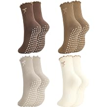 4 Pairs Women's Pilates Socks Cute Ruffled Yoga Crew Socks