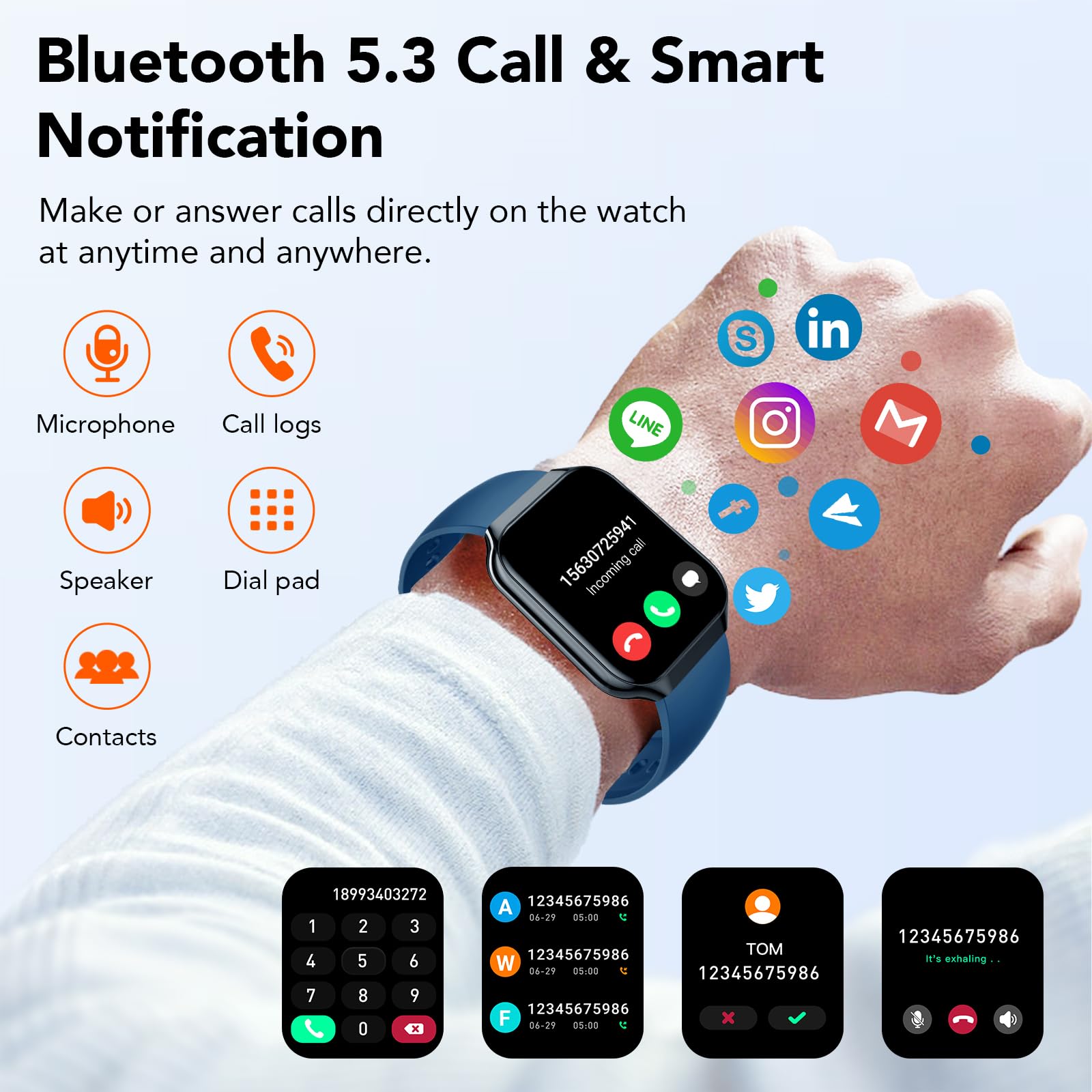 Smartwatch Uomo Donna, 1.96" Orologio Smartwatch con Effettua o Risposta Chiamate, 110+ Sportive Smart Watch con Contapassi/Sonno/Cardiofrequenzimetro, Impermeabil IP68 Fitness Tracker per Android/iOS