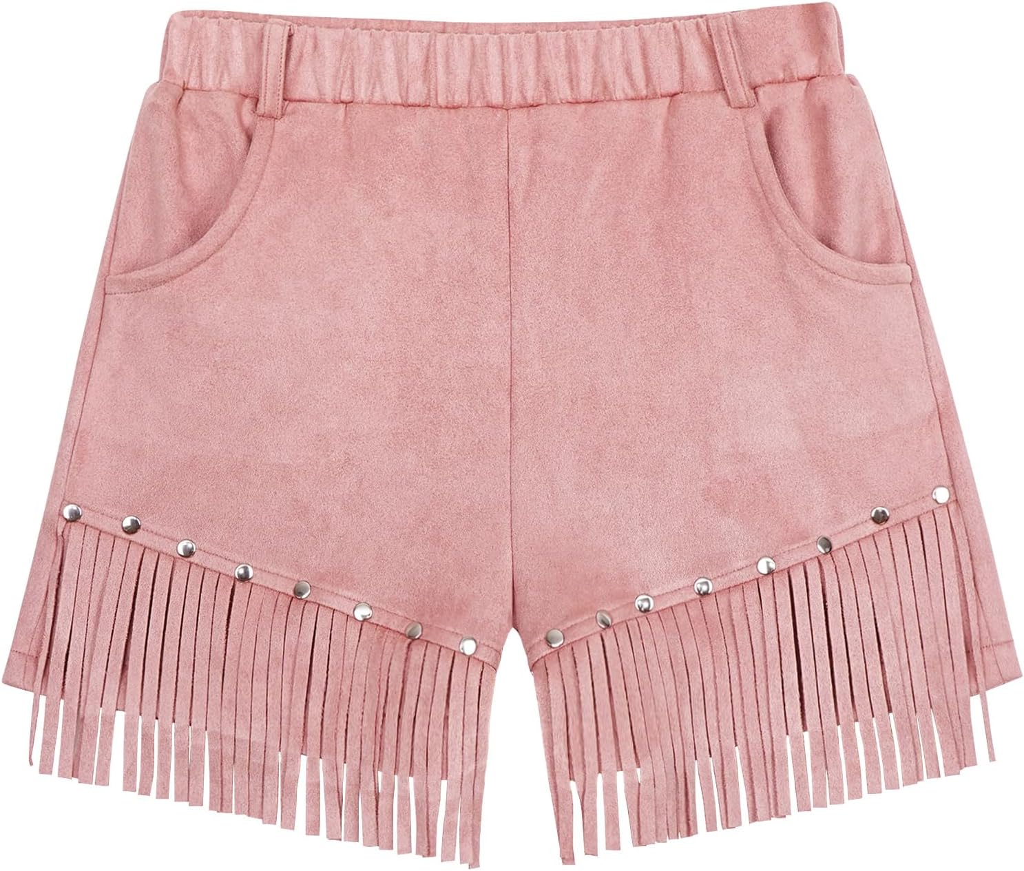 Happy Cherry Kids Girls Faux Suede Fringe Shorts Tassel Cowgirl Outfits with Pockets