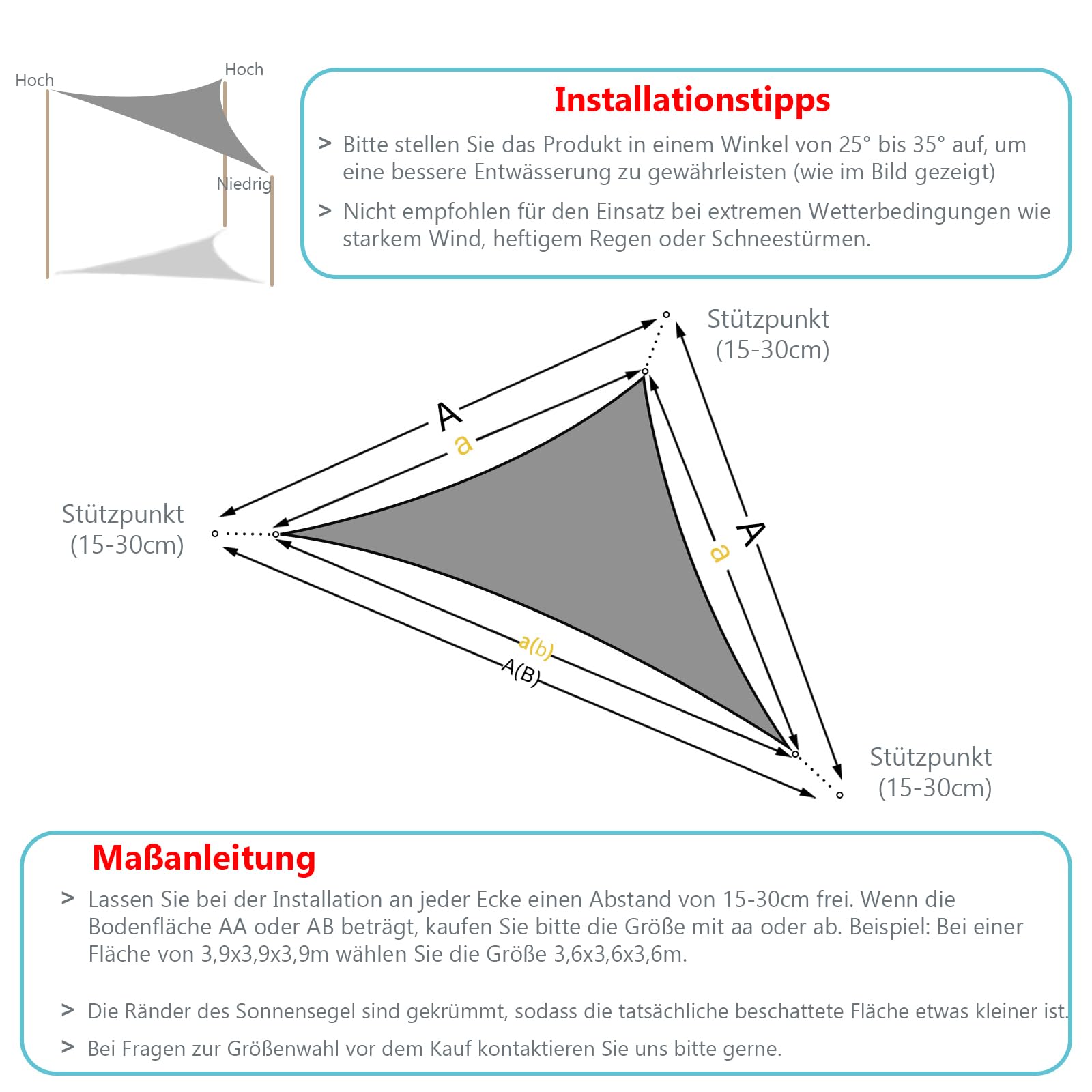 UMI Sonnensegel Wasserdicht 4x4x4m Dreieckig Sonnenschutz Wetterschutz PES Polyester Segel Baldachin 95% UV Schutz mit Seilen für Garten Balkon Terrasse- Anthrazit
