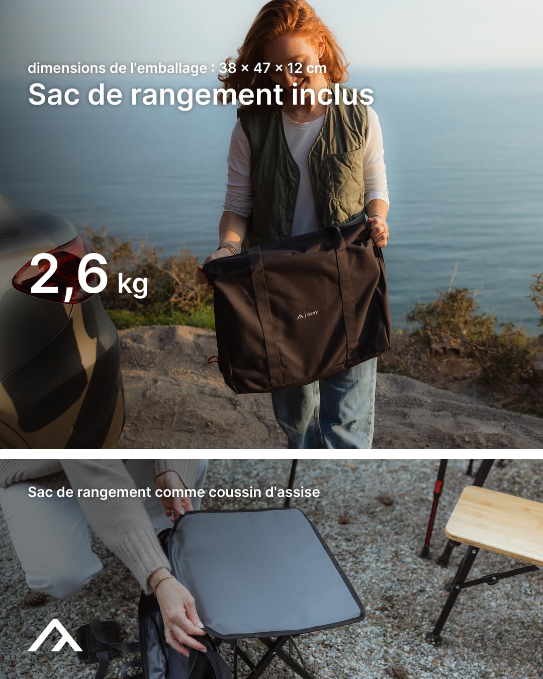 qeedo Garry Set de 2 tabourets de Camping Pliables - Tabouret en Bois de Bambou