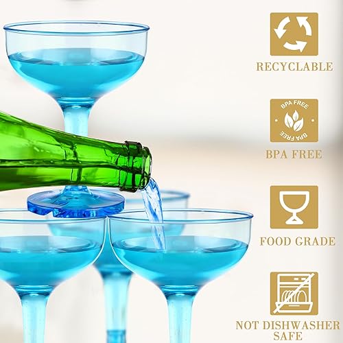 Miniatura 3 de Zopeal 100 copas de champán de 5 onzas irrompibles de plástico Martini desechables, copas de vino apilables con tallo de champán, copas