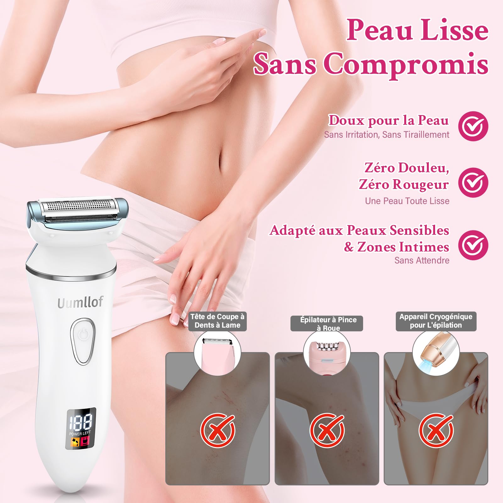 Rasoio Elettrico Donna 2 in 1, Rasoio Intimo Donna e Trimmer Bikini IPX7 Impermeabile, Trimmer Intima con Display LED per Gambe, Ascelle e Zona Intima con Custodia da Viaggio