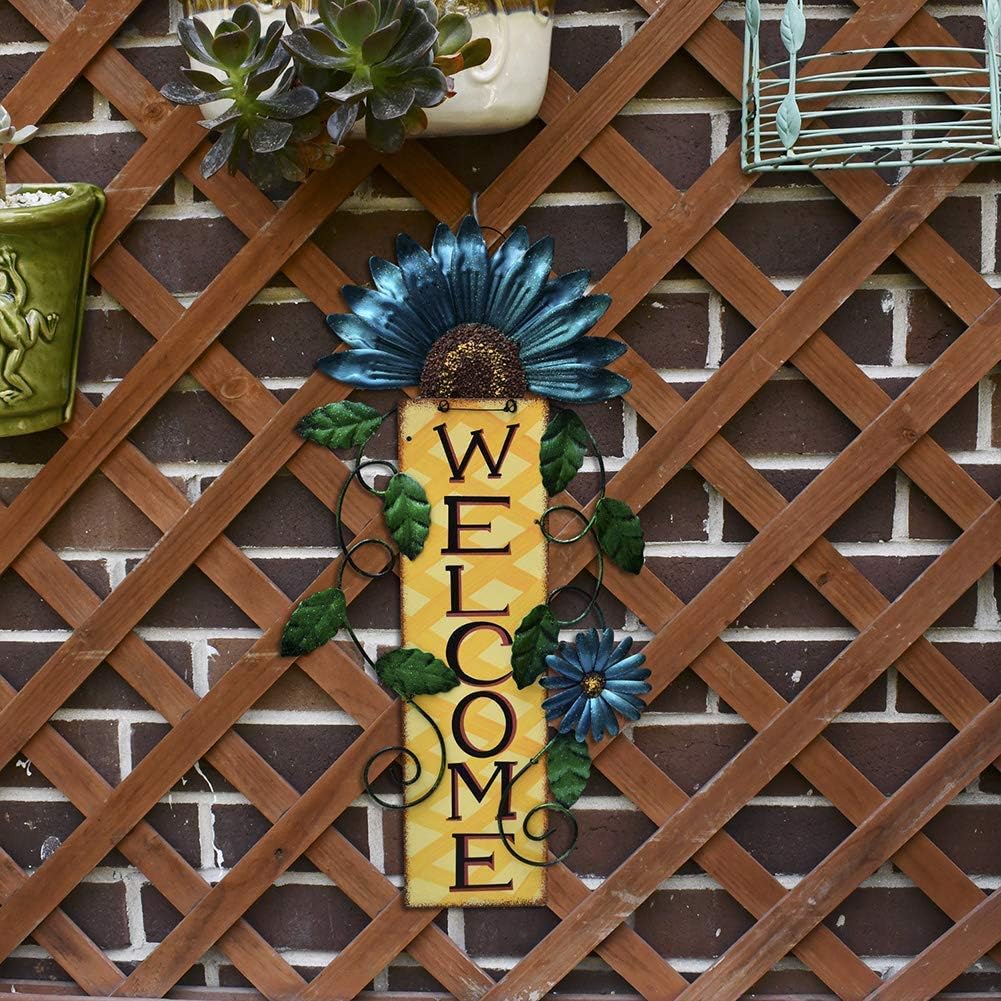 Metal Large Flower Welcome Sign Yard Door Wall Art Outdoor Patio Fence Hanging Wall Decor 15'' (Set of 3)