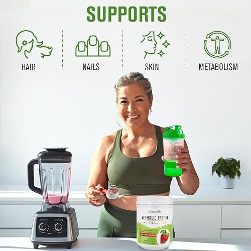 Miniatura 4 de NaturalSlim Polvo de proteína metabólica con colágeno y fresa, polvo de proteína de colágeno hidrolizado para cabello, piel, hueso, articulaciones y