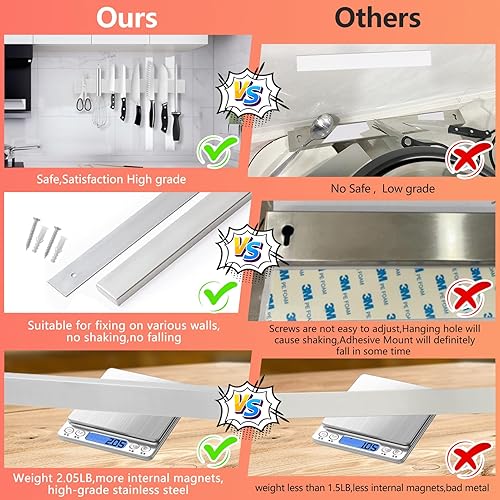 Miniatura 3 de Tira magnética de acero inoxidable de 16 pulgadas, soporte multiusos para cuchillos, organizador de herramientas y organizador para el hogar