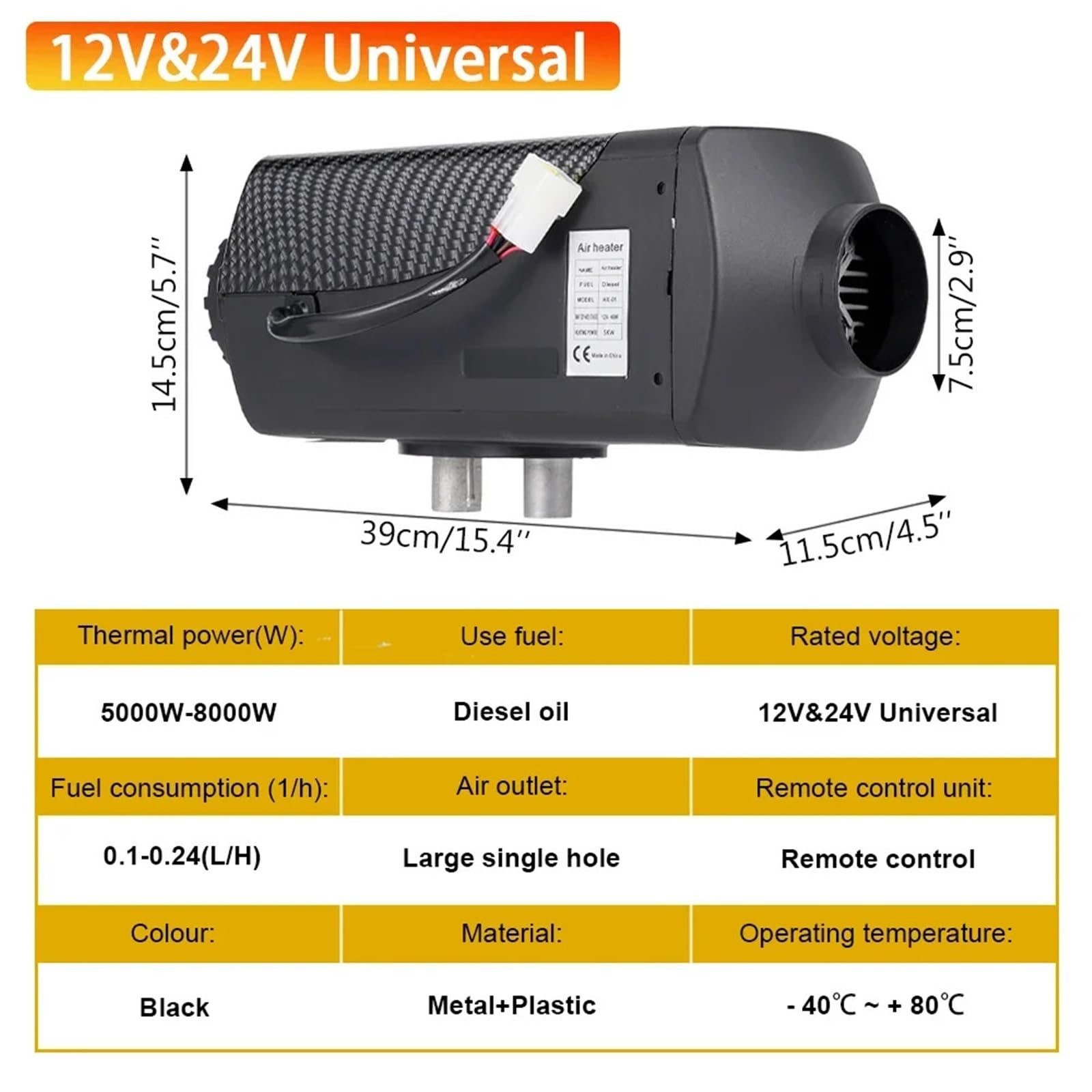 samochodowy Nagrzewnica Ogrzewacz samochodowy 12 V/24 V, 5-8 kW, nagrzewnica powietrza na olej napędowy z tłumikiem, zdalnie sterowany nagrzewnica powietrza(12V 24V)