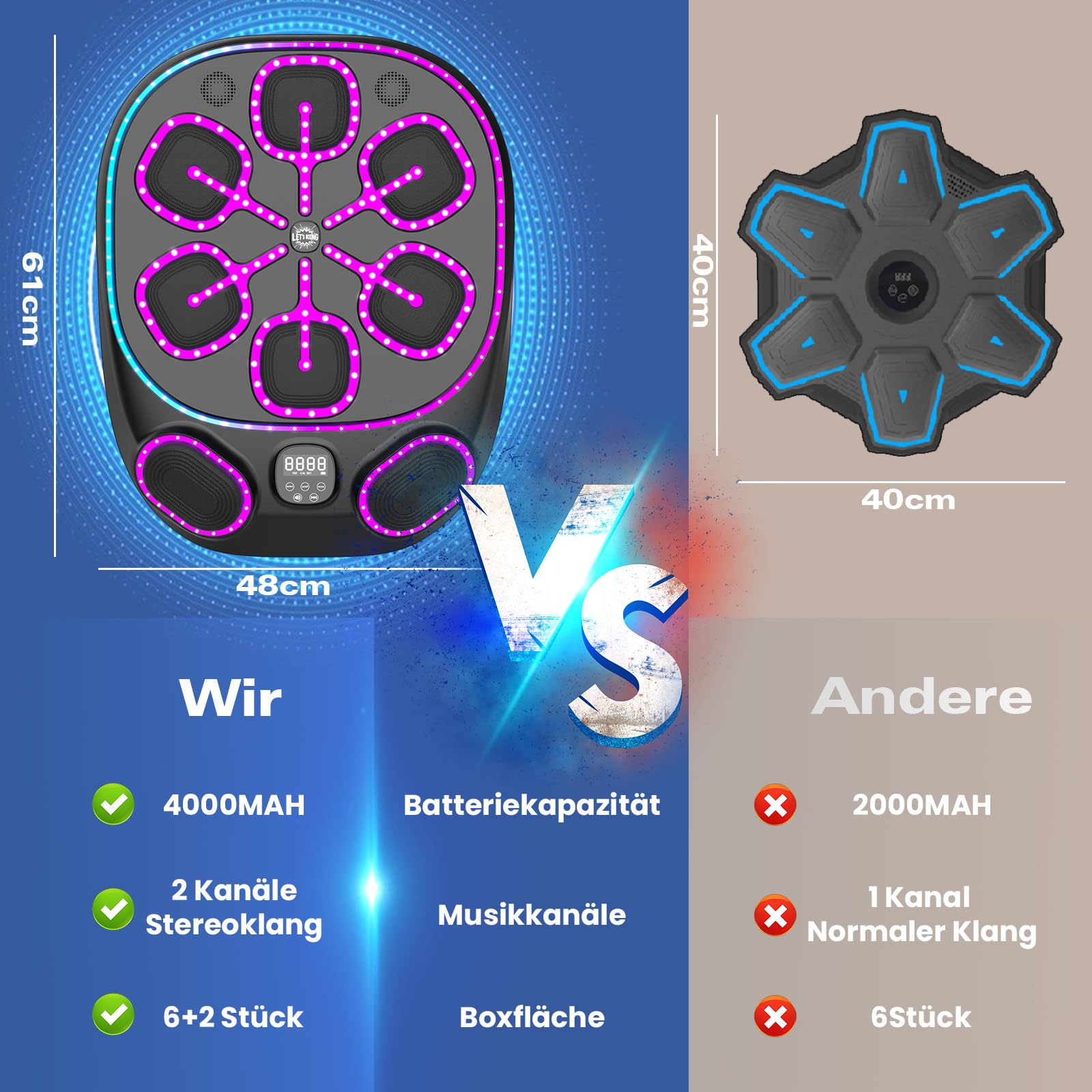 Music Boxing Machine mit LED-Lichtern, Bluetooth, 9 Geschwindigkeitsmodi & Zählmodus, Elektronische Boxmaschine für Kinder/Erwachsene, Musik-Boxen für Zuhause & Fitnessstudio