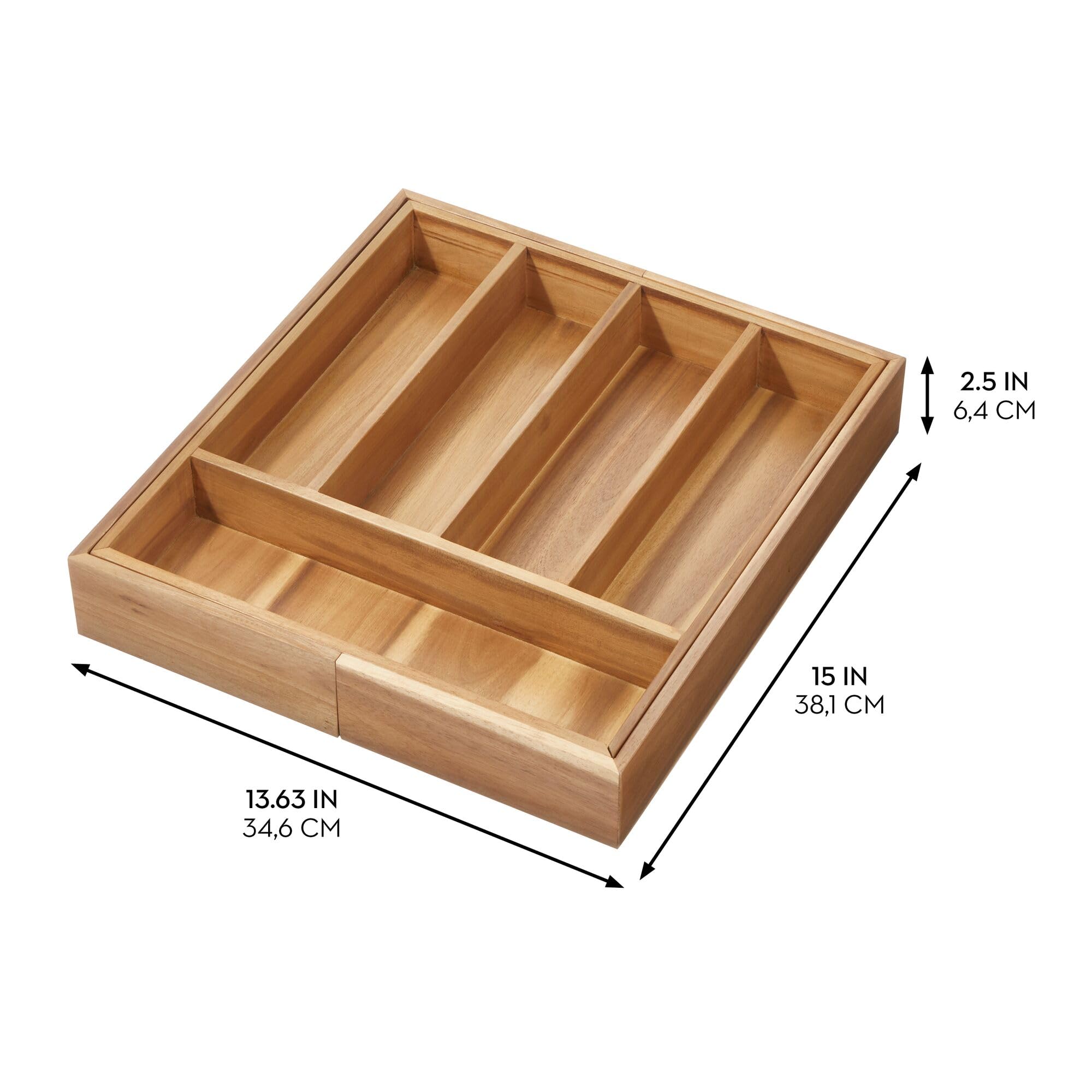 iDesign - Organizador de cubiertos de madera de acacia expandible, color natural
