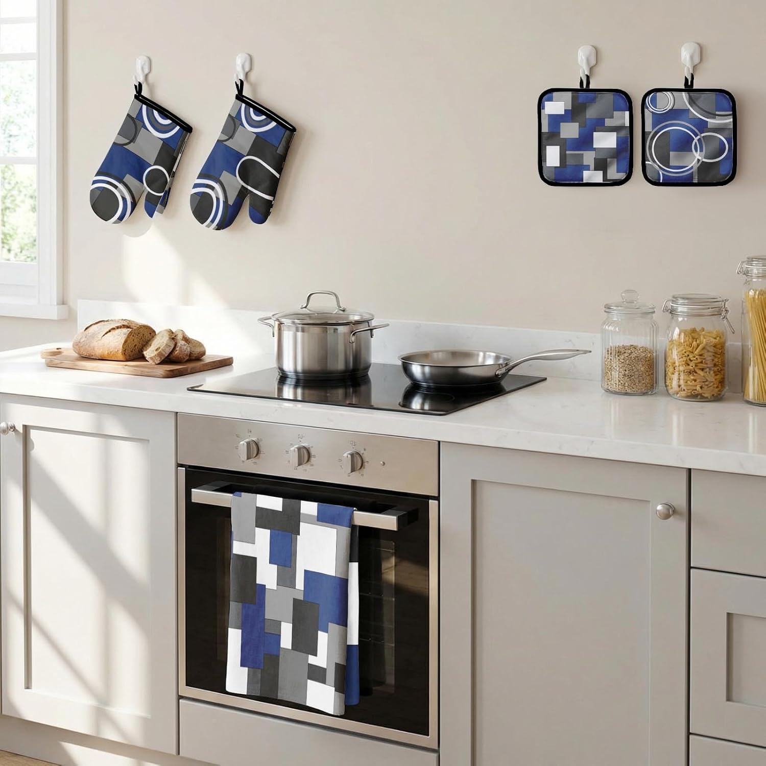 Blue Grey Kitchen Decor Set,Blue Kitchen Towels, 8 Pack image 5