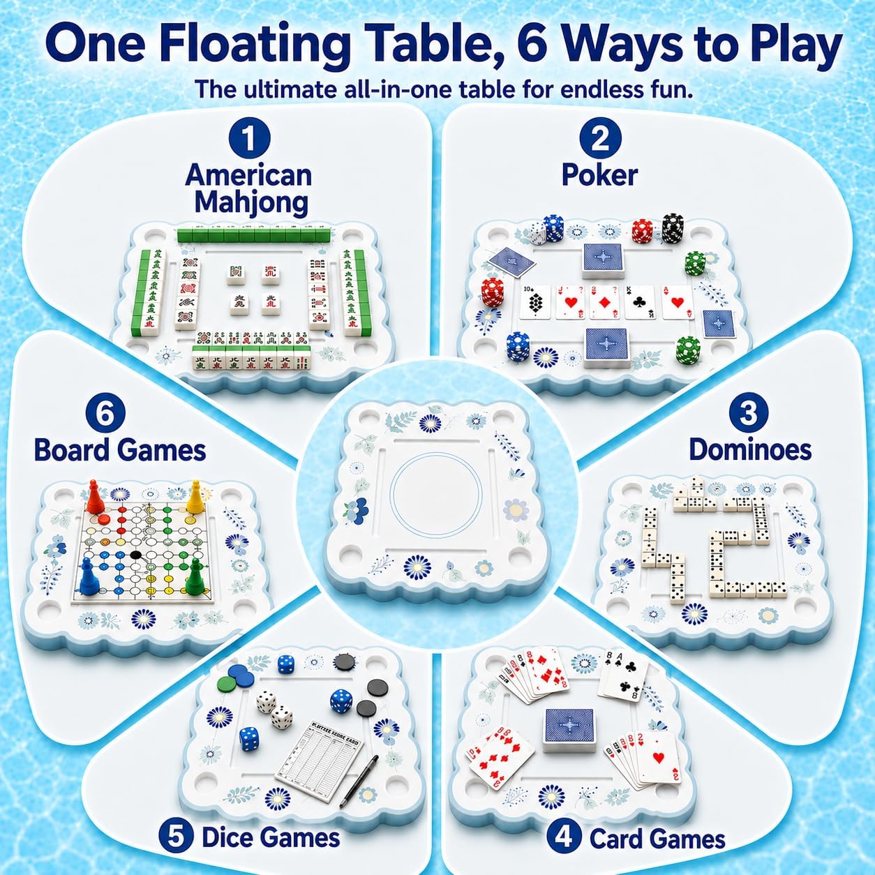 32 x 32 inch Floating Mahjong Table for Pool 2-in-1 Double-Sided image 4