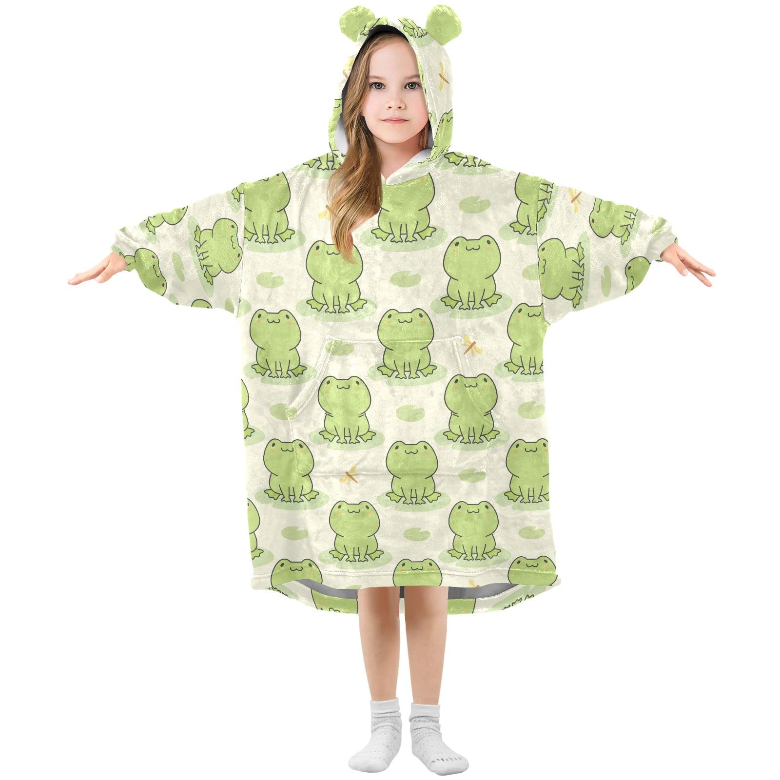 ALAZAOversized Blanket Hoodie for Kids Adult Girls Boys, Fleece Hoodie Blanket Green Avocado Palm Leaf Star Super Warm Plush Wearable Blanket Hoodie Sweatshirt with Roomy Pocket, Small