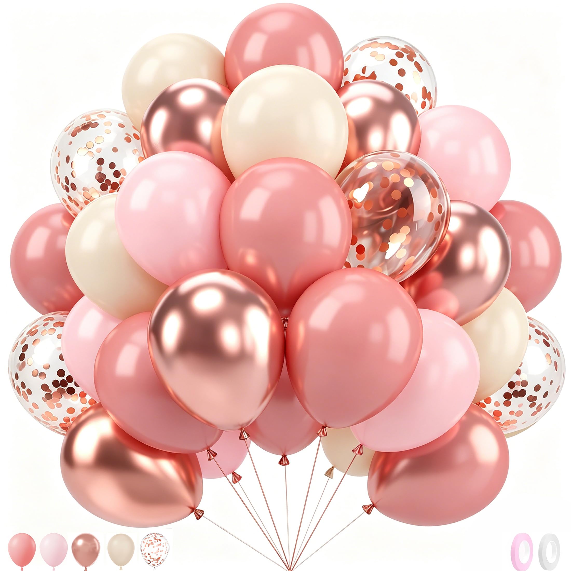 Blush Pink Rose Gold Balloons 50 Packs, Latex Helium 12" Birthday Balloons