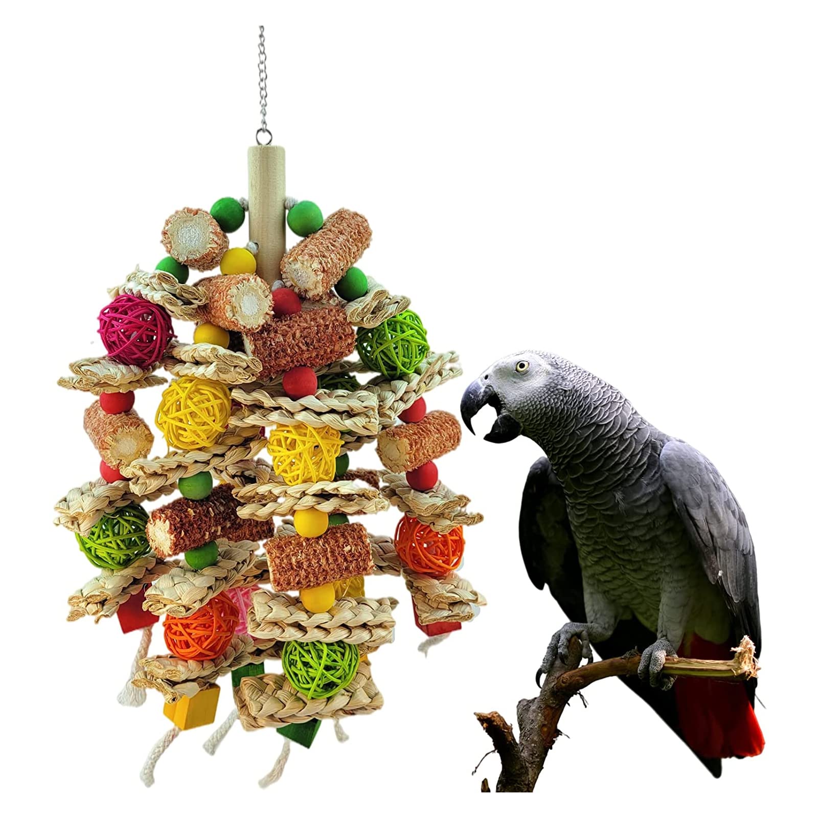 SYOSI Parrot toys, natural chewing corncob toys, wooden cage toys are suitable for African gray, Macaw, Amazon Parrot and other large bird parrot cage accessories toys, bird loving parrot cage toys